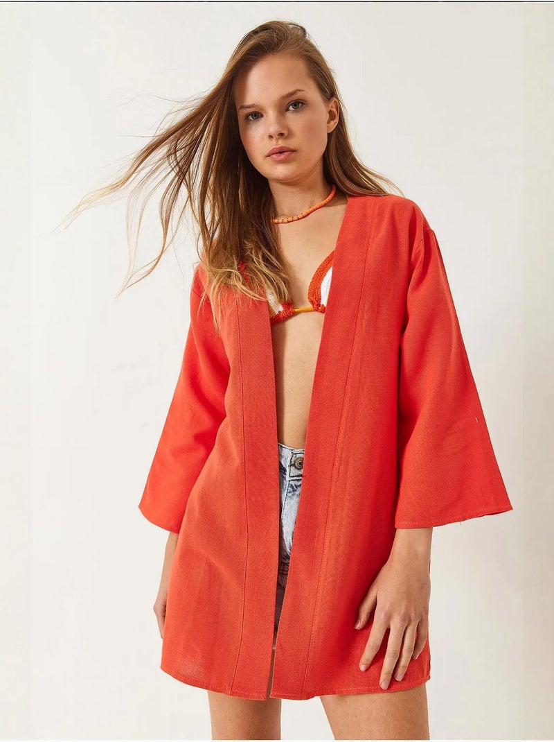 Kimono in misto viscosa e lino lucci Arancione mandarino - Kiabi