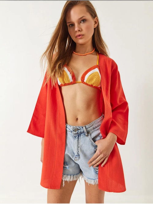 Kimono in misto viscosa e lino lucci - Kiabi