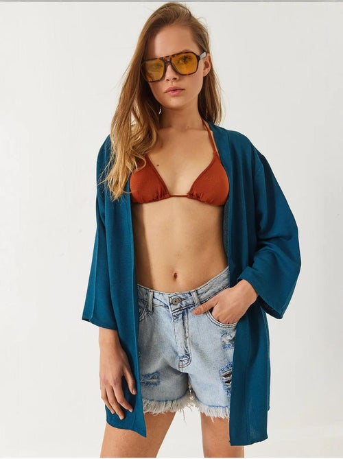 Kimono in misto viscosa e lino lucci - Kiabi