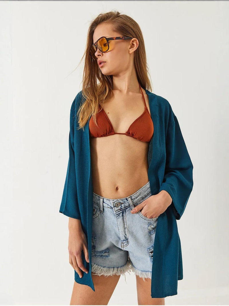 Kimono in misto viscosa e lino lucci Verde scuro - Kiabi