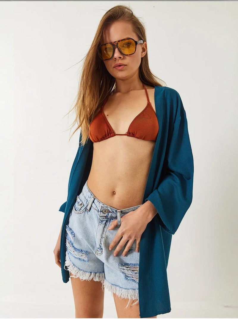 Kimono in misto viscosa e lino lucci Verde scuro - Kiabi