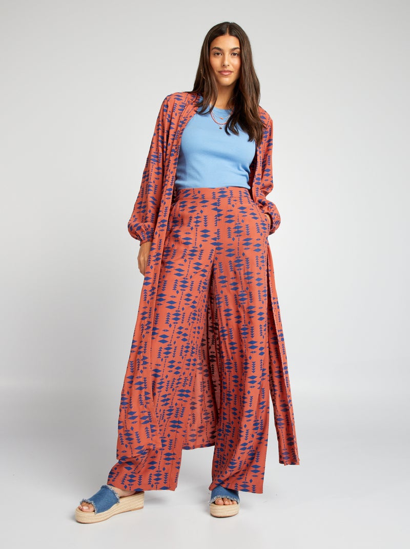 Kimono lungo aperto con stampa MARRONE - Kiabi