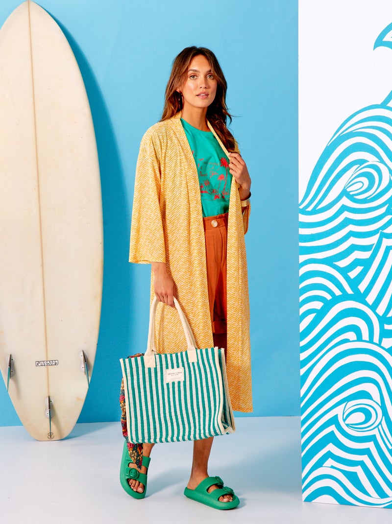 Kimono lungo stampato da indossare con cintura GIALLO - Kiabi