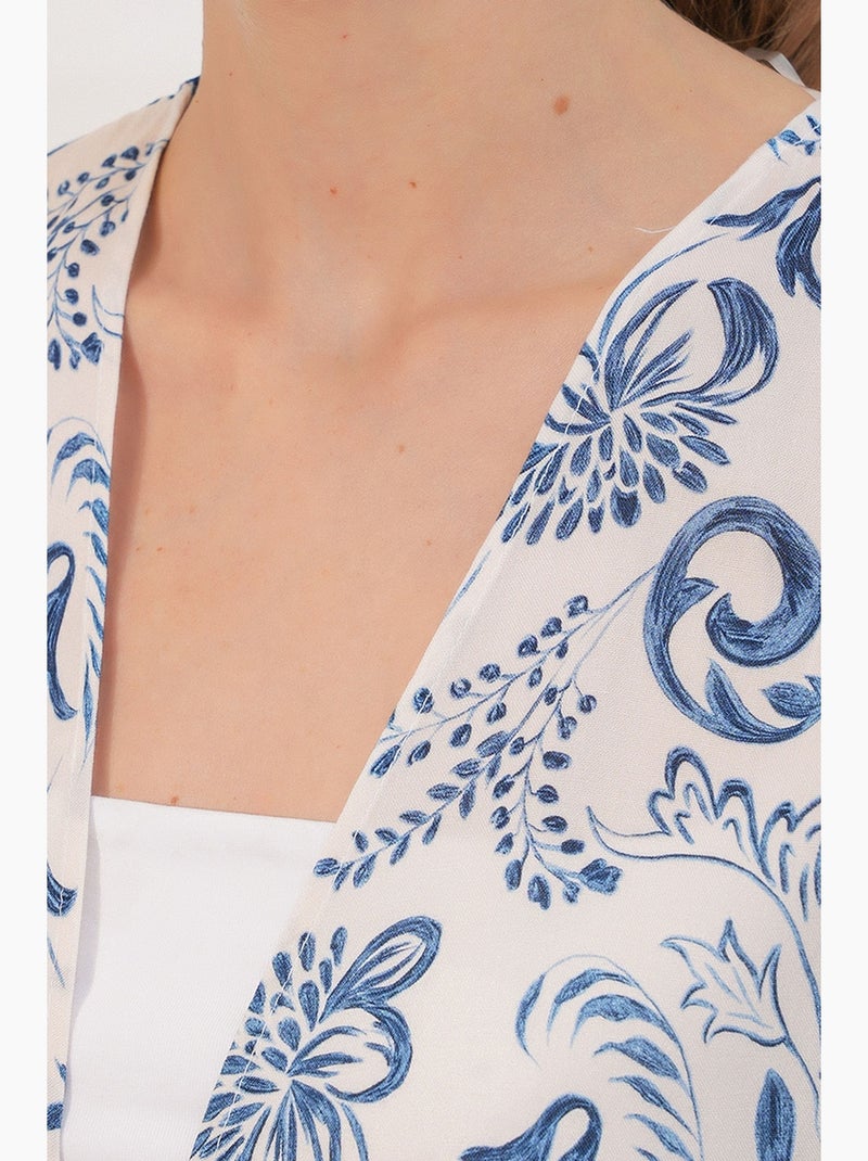 Kimono lungo stampato in viscosa bdart Bianco Blu - Kiabi