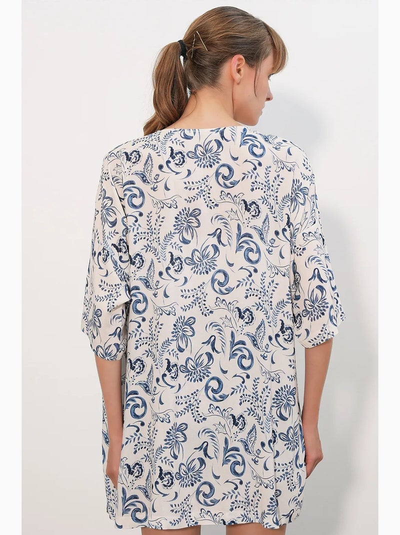 Kimono lungo stampato in viscosa bdart Bianco Blu - Kiabi