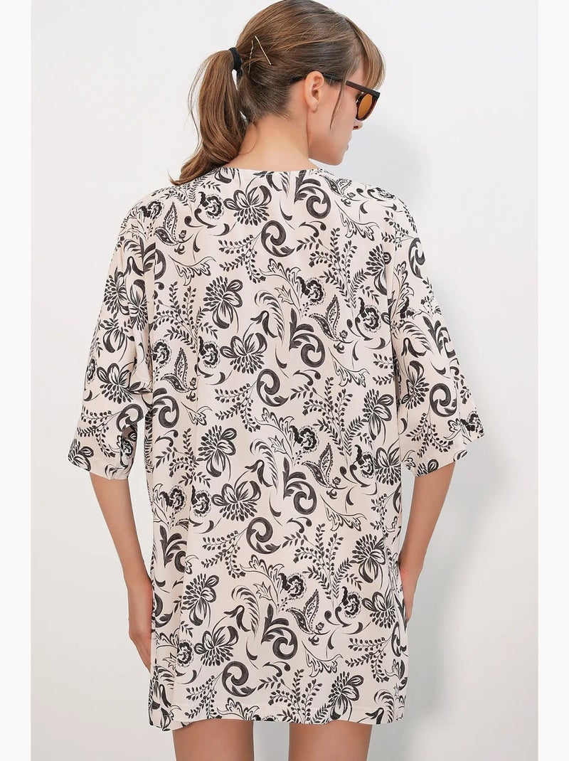Kimono lungo stampato in viscosa bdart Bianco Nero - Kiabi