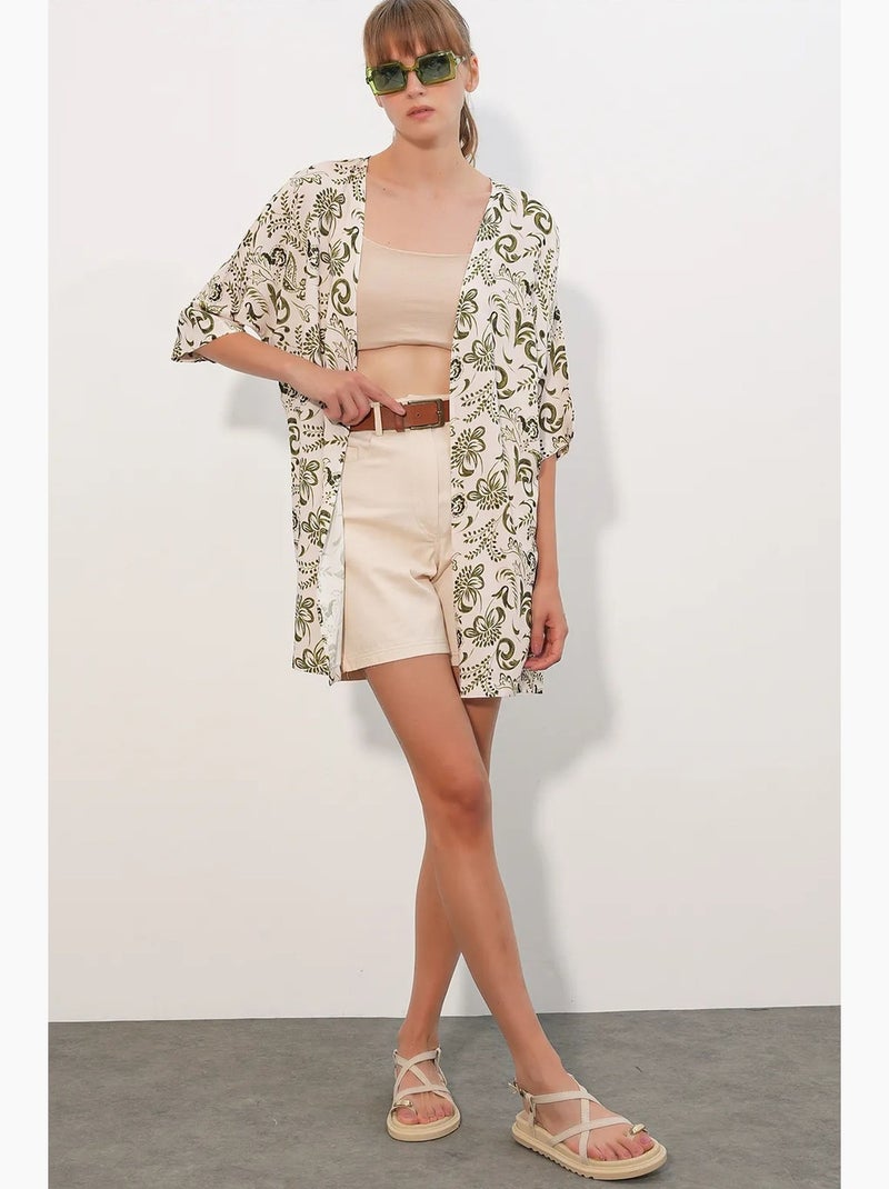 Kimono lungo stampato in viscosa bdart Bianco Verde - Kiabi