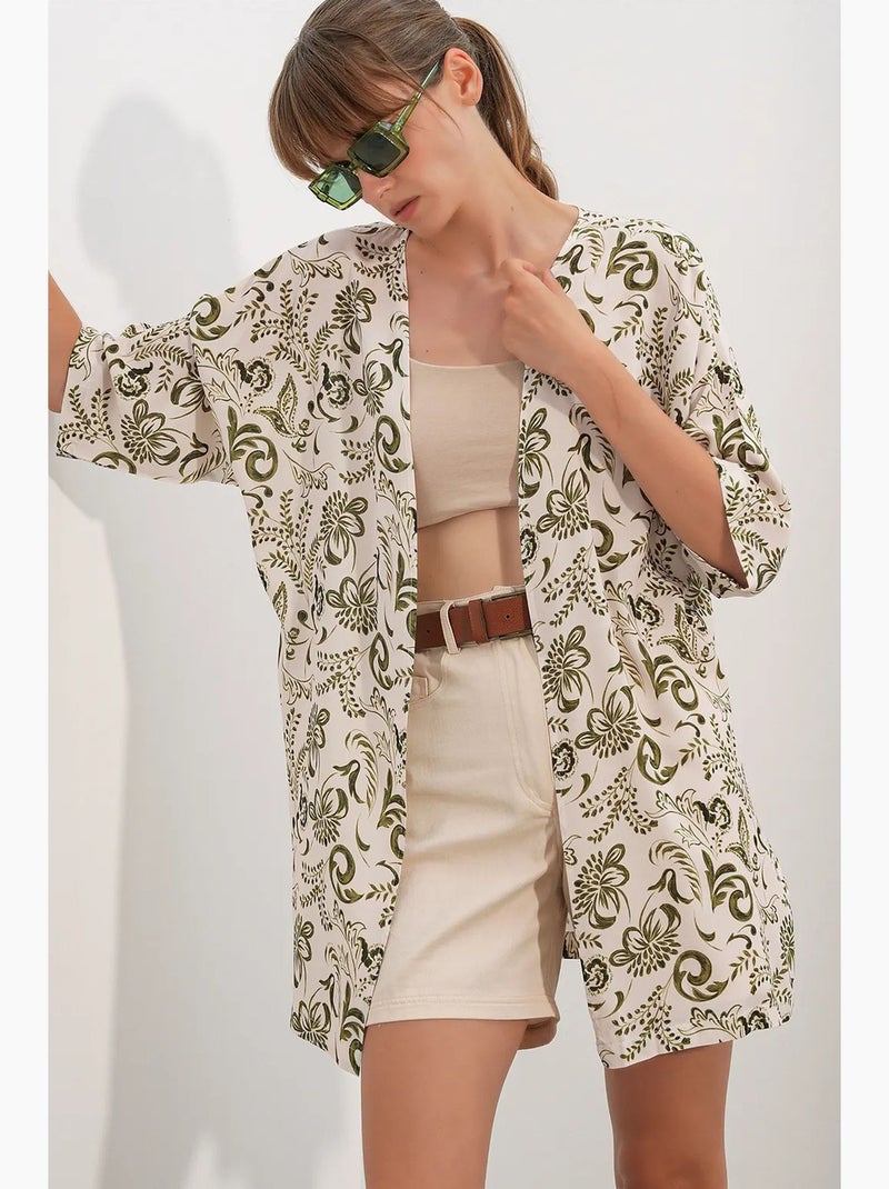 Kimono lungo stampato in viscosa bdart Bianco Verde - Kiabi