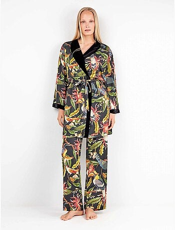 Kimono reversibile in satin floreale ed elegante nero