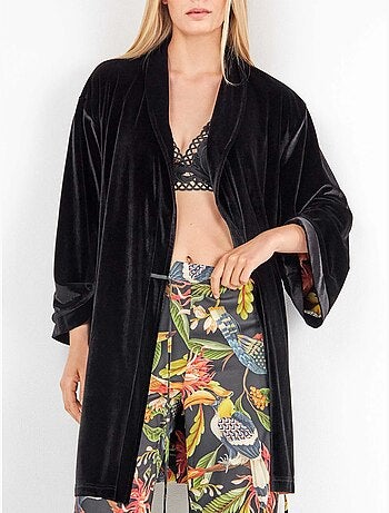 Kimono reversibile in satin floreale ed elegante nero