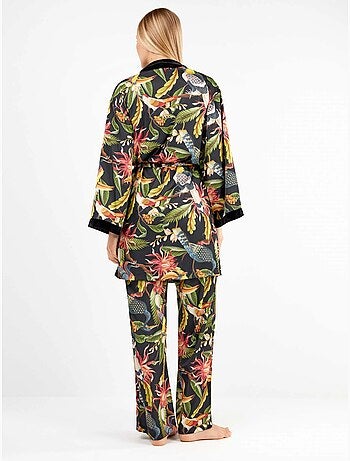 Kimono reversibile in satin floreale ed elegante nero
