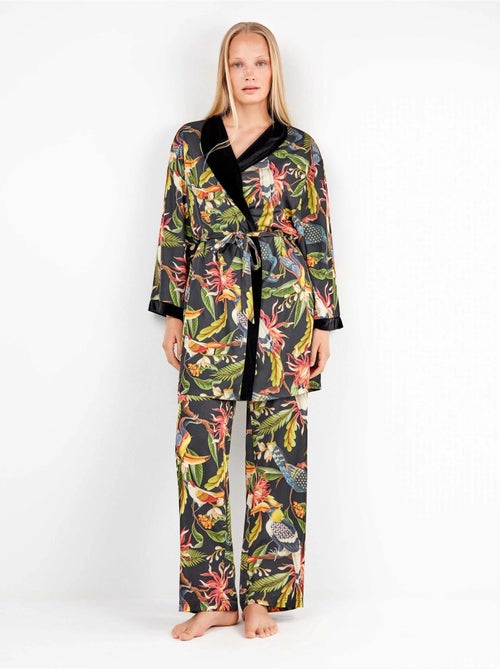 Kimono reversibile in satin floreale ed elegante nero - Kiabi Kimono reversibile in satin floreale ed elegante nero - Kiabi