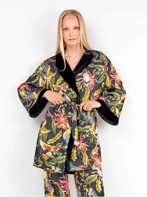 Kimono reversibile in satin floreale ed elegante nero - Kiabi Kimono reversibile in satin floreale ed elegante nero - Kiabi
