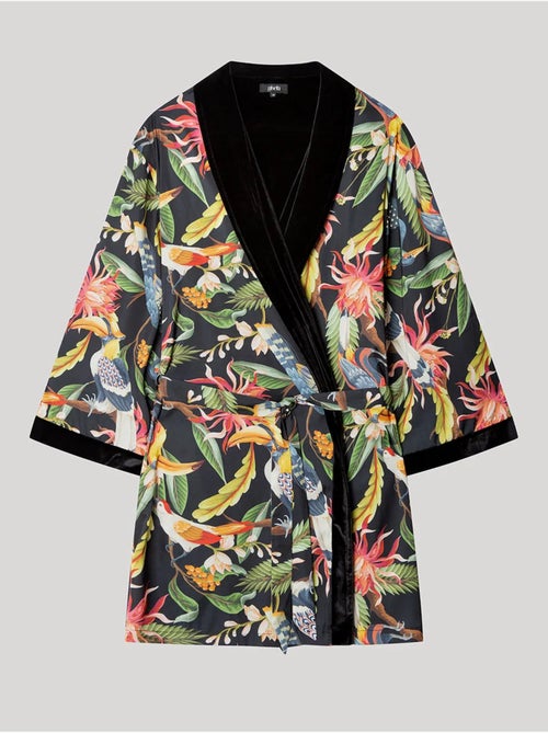 Kimono reversibile in satin floreale ed elegante nero - Kiabi Kimono reversibile in satin floreale ed elegante nero - Kiabi