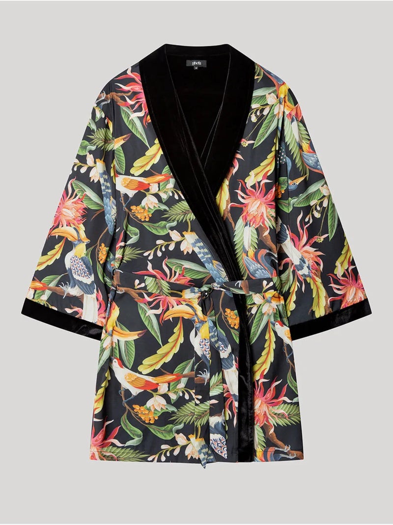 Kimono reversibile in satin floreale ed elegante nero Multicolore - Kiabi