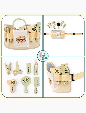 Kit da parrucchiere in legno mamabrum con 8 accessori