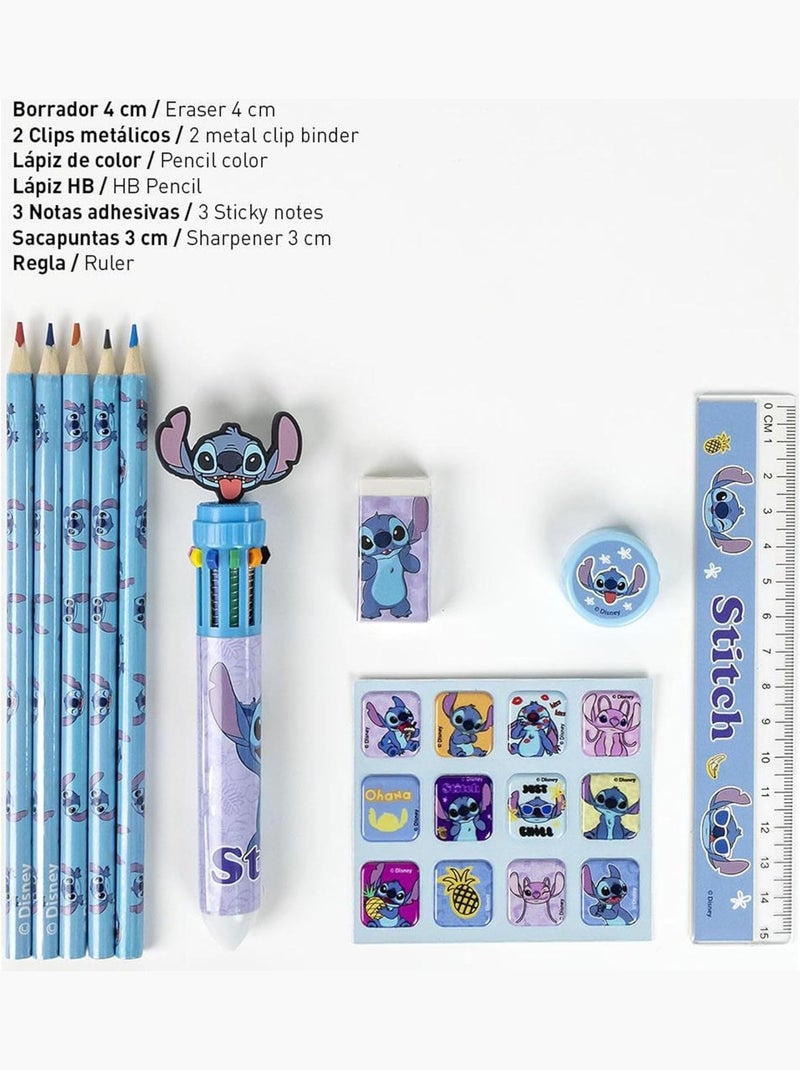 Kit di cancelleria - Stitch - Disney - 22x14 cm - Astuccio con zip Blu - Kiabi