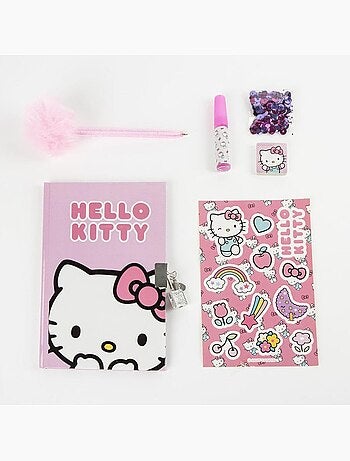 Kit di cancelleria con agenda - Hello Kitty - Penna fuzzy, adesivi e cancelleria