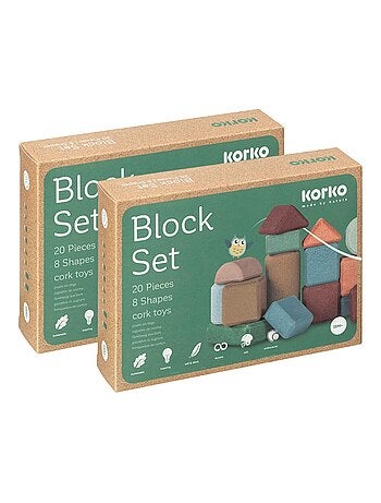 KORKO - Set di 2 scatole da 20 blocchi di sughero per bambini piccoli - Dai 18 mesi