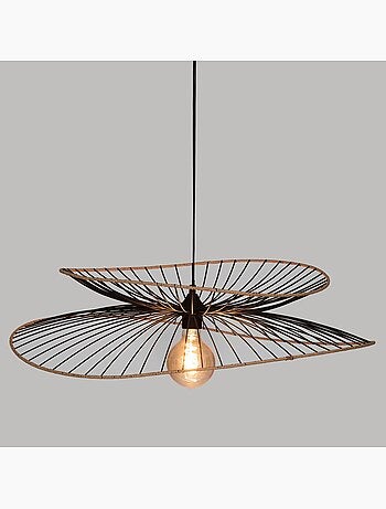 Lampada a sospensione di design in metallo e rafia