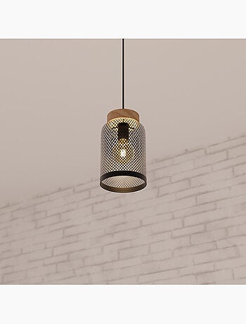 Lampada a sospensione in metallo e legno