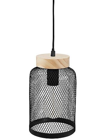 Lampada a sospensione in metallo e legno