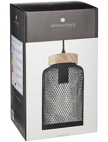 Lampada a sospensione in metallo e legno