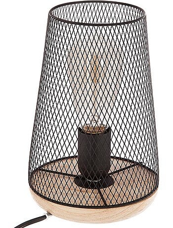 Lampada da tavolo in griglia e legno