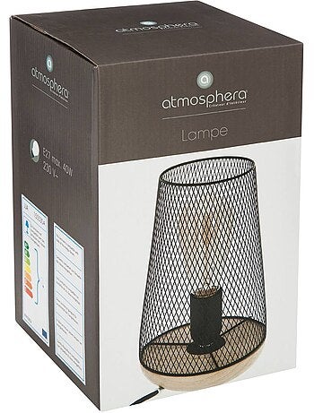Lampada da tavolo in griglia e legno