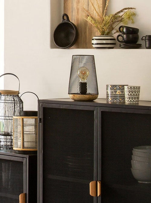 Lampada da tavolo in griglia e legno - Kiabi