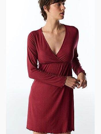 Lana camicia da notte lunga a maniche lunghe a coste penti