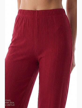 Lana completo pigiama con camicia e pantaloni a maniche lunghe a coste penti
