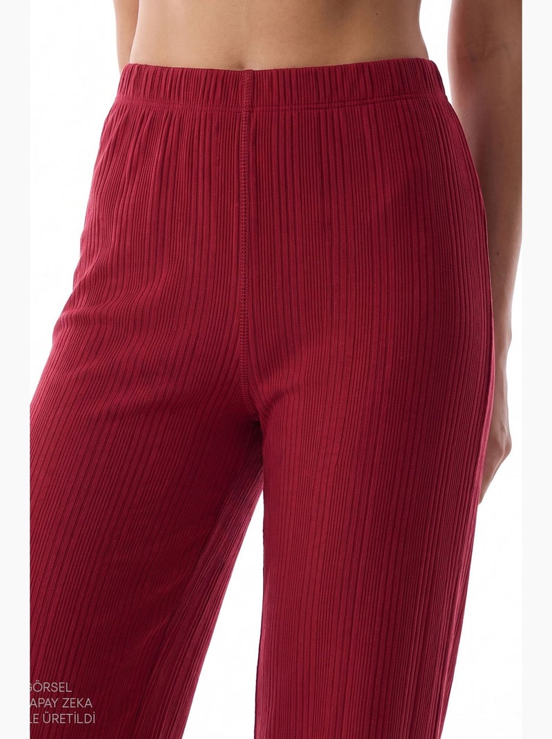 Lana completo pigiama con camicia e pantaloni a maniche lunghe a coste penti Rosso bordeaux - Kiabi