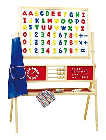 Lavagna girevole con abaco per bambini – doppia faccia gesso e magnetica + accessori "Roba