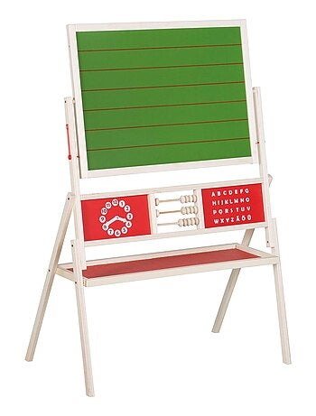 Lavagna girevole con abaco per bambini – doppia faccia gesso e magnetica + accessori "Roba