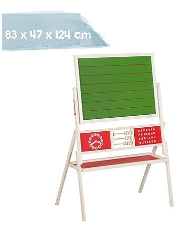 Lavagna girevole con abaco per bambini – doppia faccia gesso e magnetica + accessori "Roba