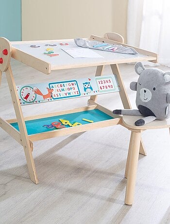 Lavagna girevole doppia faccia per bambini con sgabello "Roba Fuchs und Eule