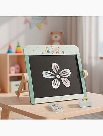 Lavagna per bambini in legno bifacciale con accessori WOOMAX