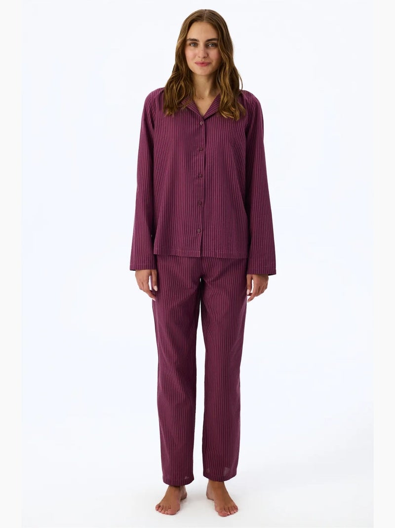 Lea completo pigiama a righe con camicia e pantaloni, manica lunga penti Rosso bordeaux - Kiabi