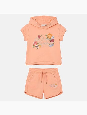 Lee Cooper - Completo bambina maglietta a maniche corte con cappuccio e pantaloncini