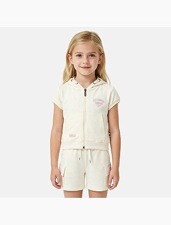 Lee Cooper - Completo bambina maglietta a maniche corte con zip e cappuccio e pantaloncini
