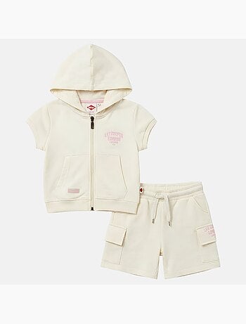 Lee Cooper - Completo bambina maglietta a maniche corte con zip e cappuccio e pantaloncini