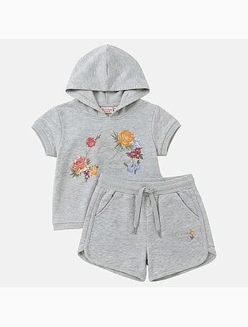 Lee Cooper - Completo bambina maglietta a maniche corte con zip e cappuccio e pantaloncini