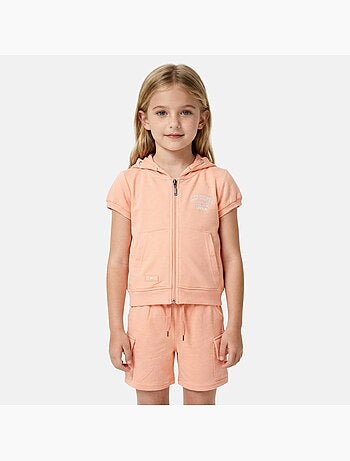 Lee Cooper - Completo bambina maglietta a maniche corte con zip e cappuccio e pantaloncini