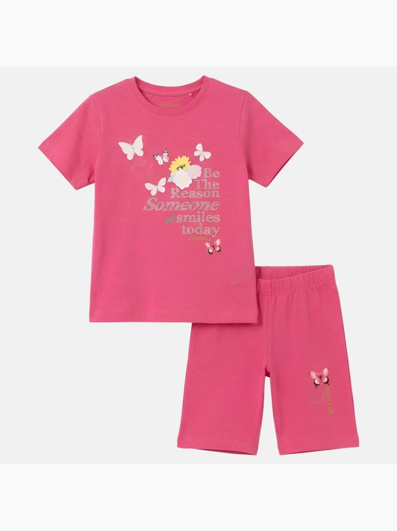 Lee Cooper - Completo bambina maglietta a maniche corte e bermuda Rosa fucsia - Kiabi