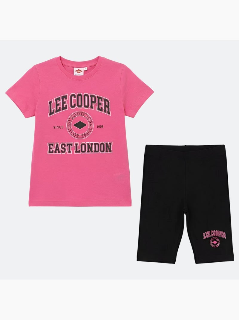 Lee Cooper - Completo bambina maglietta a maniche corte e bermuda Rosa fucsia - Kiabi