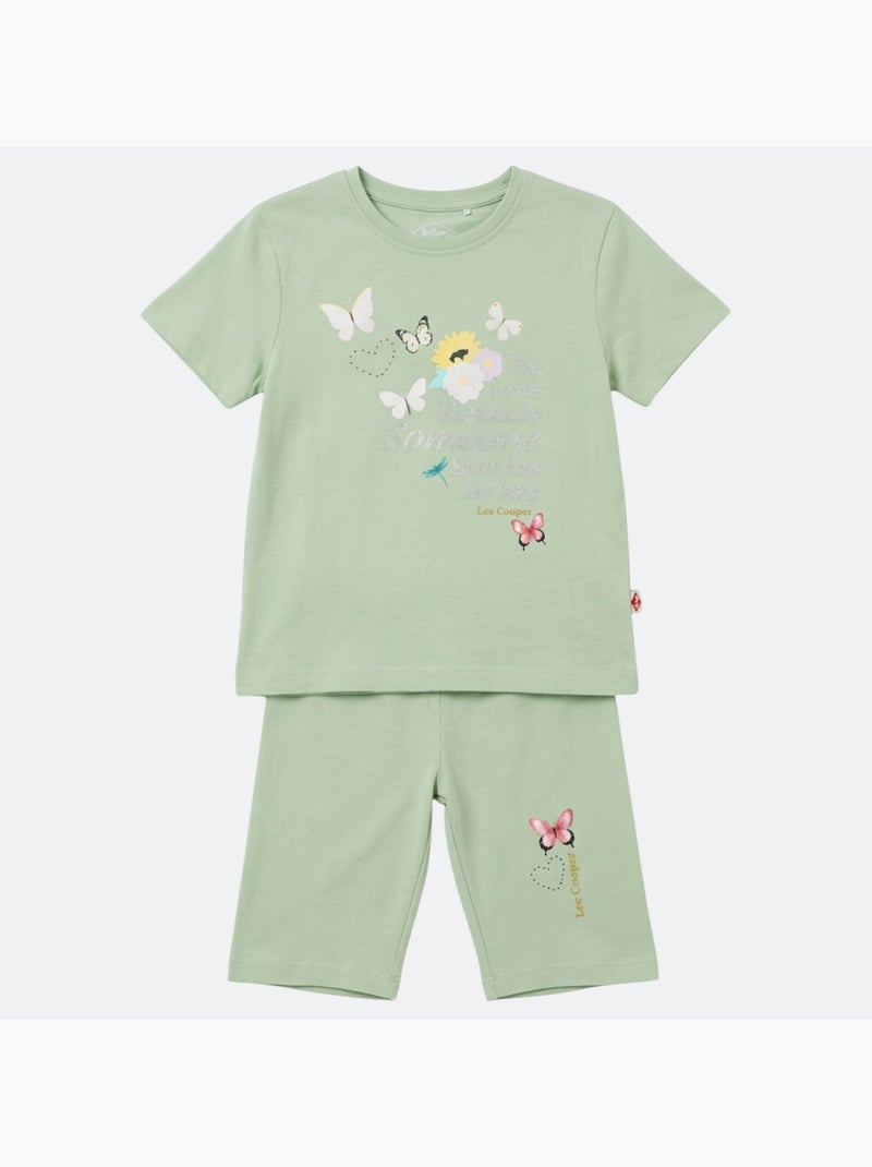 Lee Cooper - Completo bambina maglietta a maniche corte e bermuda Verde - Kiabi