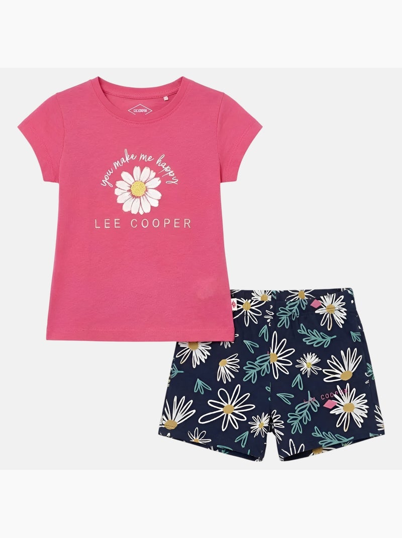 Lee Cooper - Completo bambina maglietta a maniche corte e pantaloncini Rosa fucsia - Kiabi