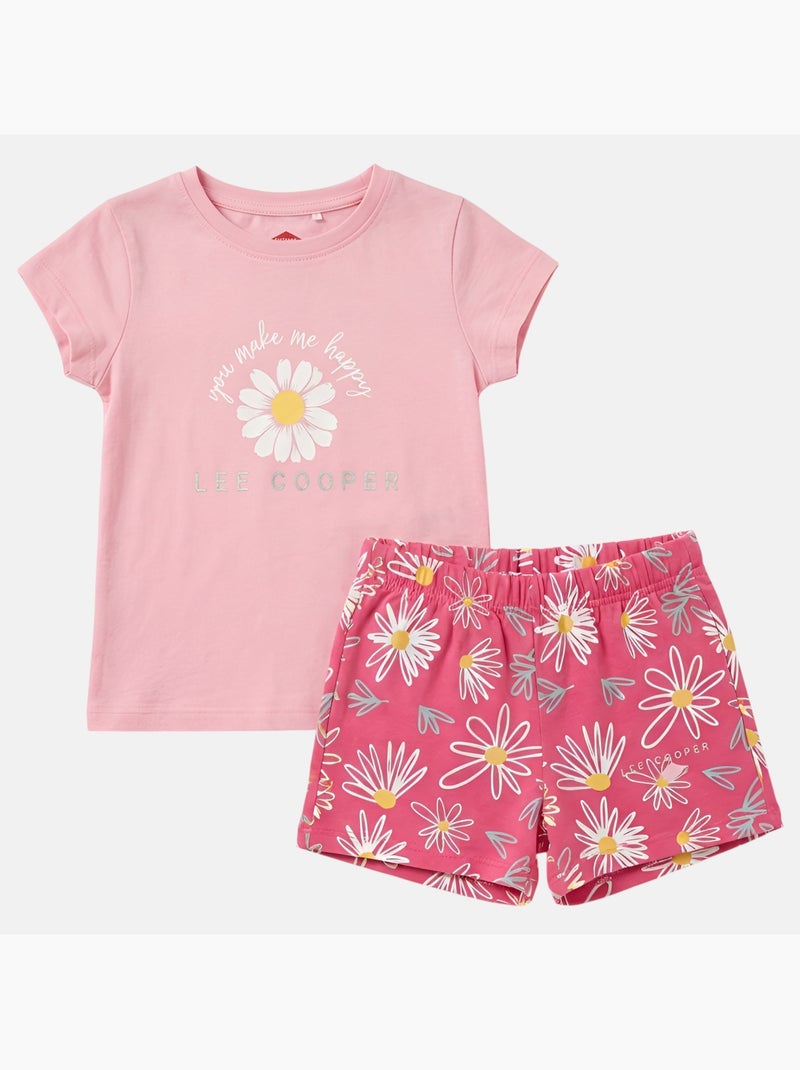 Lee Cooper - Completo bambina maglietta a maniche corte e pantaloncini Rosa - Kiabi