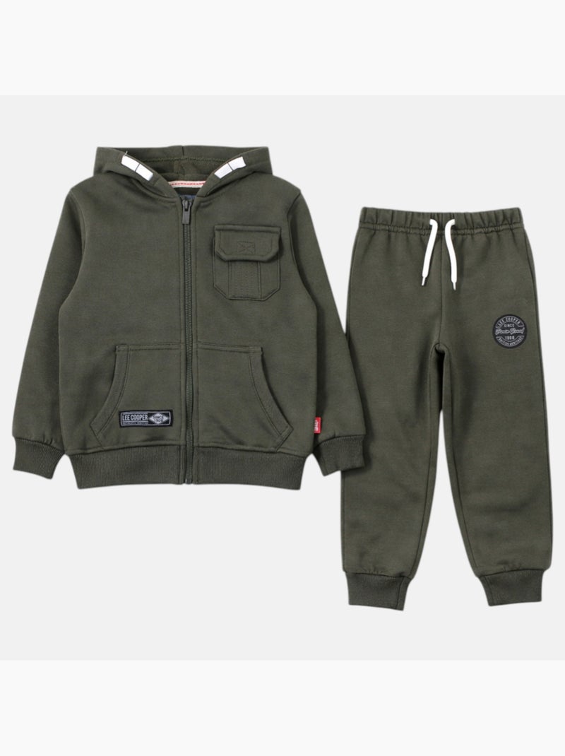 Lee Cooper - Completo bambino composto da giacca con cappuccio e zip e pantaloni Cachi - Kiabi
